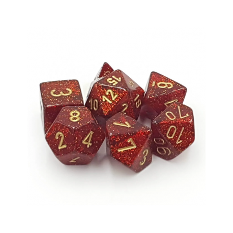 Chessex Glitter Polyhedral 7-Die Set - Ruby w/gold