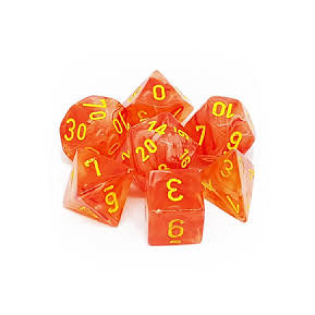 Chessex Ghostly Glow 7-Die Set - Orange w/yellow