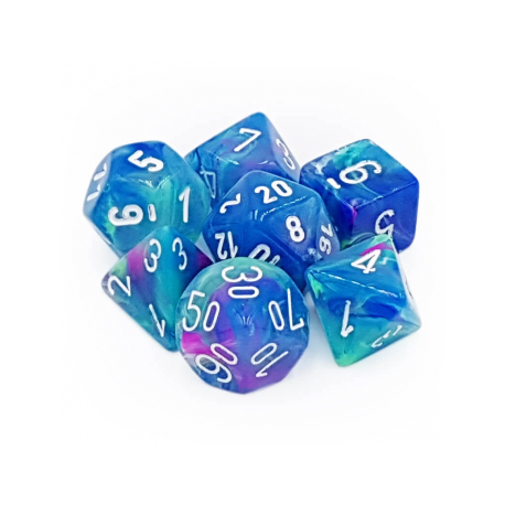 Waterlily with White Numbers Polyhedral 7-Die Festive Chessex Dice Set 