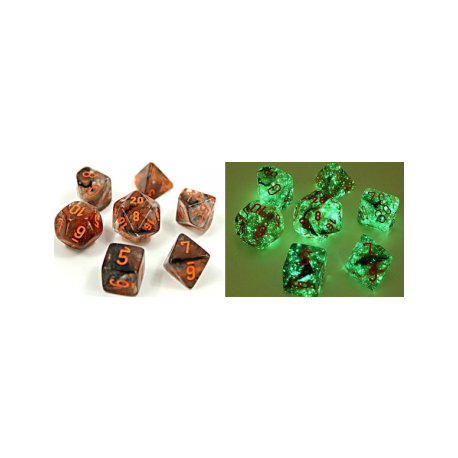 Chessex Lab Dice 4 - 7 Die Set Nebula Copper Matrix/Orange Luminary