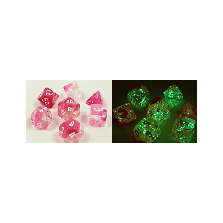 Chessex Lab Dice 4 - 7 Die Set Gemini Clear-Pink/white Luminary