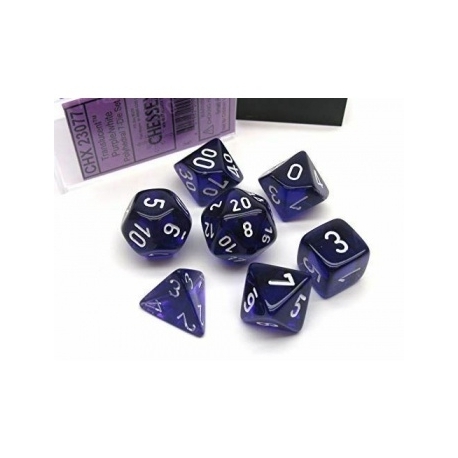 Chessex Translucent Polyhedral 7-Die Set - Purple/white