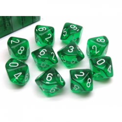 Chessex Translucent Polyhedral Ten d10 Set - Green/white