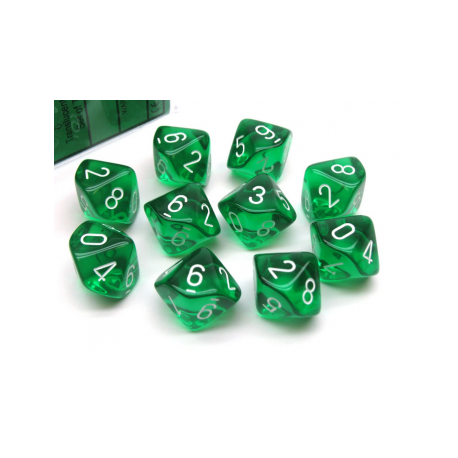 Chessex Translucent Polyhedral Ten d10 Set - Green/white