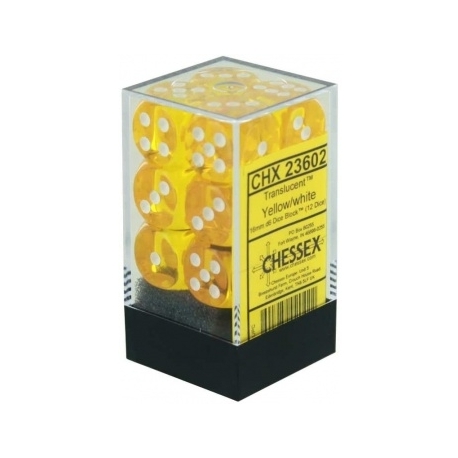 Chessex Translucent 16mm d6 with pips Dice Blocks (12 Dice) - Yellow w/white