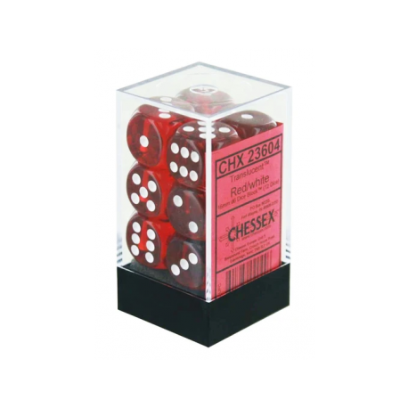 Chessex Translucent 16mm d6 with pips Dice Blocks (12 Dice) - Red w/white