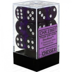 Chessex Translucent 16mm d6 with pips Dice Blocks (12 Dice) - Purple w/white