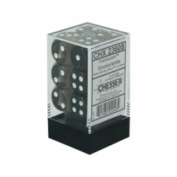 Chessex Translucent 16mm d6 with pips Dice Blocks (12 Dice) - Smoke w/white