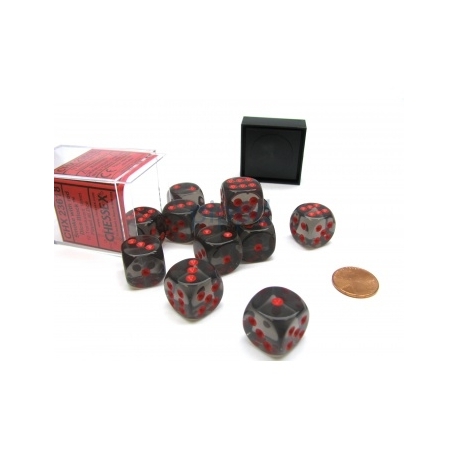 Chessex Translucent 16mm d6 with pips Dice Blocks (12 Dice) - Smoke w/red
