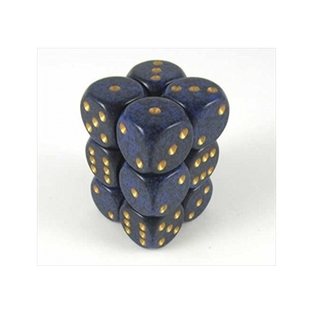 Chessex Speckled 16mm d6 with pips Dice Blocks (12 Dice) - Golden Cobalt