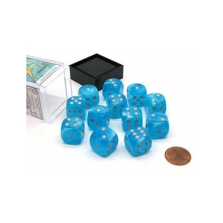 Chessex 16mm d6 with pips Dice Blocks (12 Dice) - Luminary Sky/silver