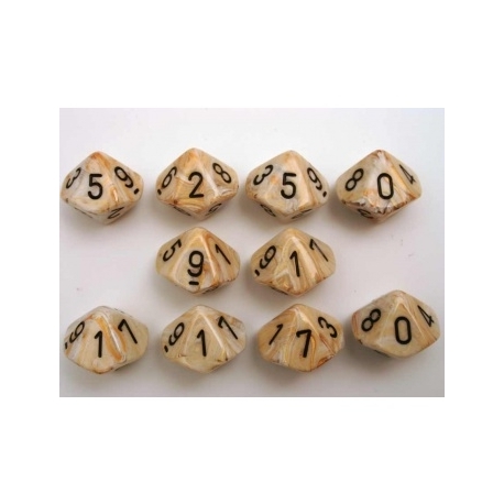 Chessex Ten D10 Sets - Marble Ivory w/black
