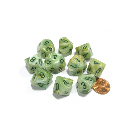 Chessex Ten D10 Sets - Marble Green w/dark green