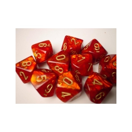 Chessex Ten D10 Sets - Scarab Scarlet w/gold