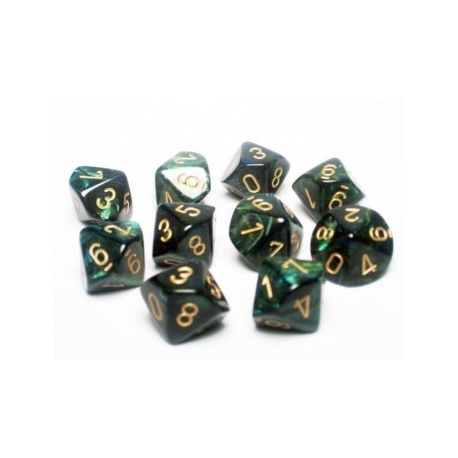 Chessex Ten D10 Sets - Scarab Jade w/gold