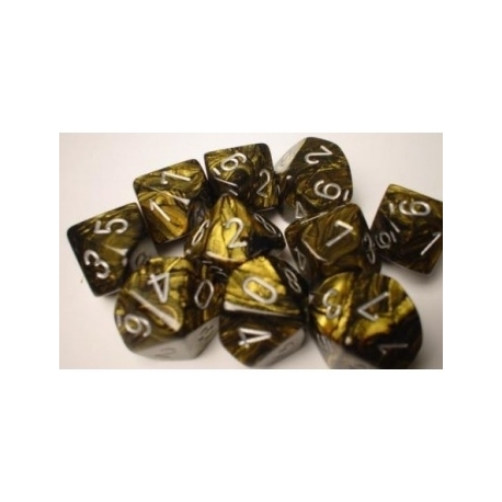 Chessex Ten D10 Sets - Leaf Black Gold w/silver
