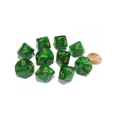 Chessex Ten D10 Sets - Vortex Green w/gold