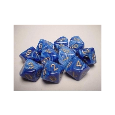 Chessex Ten D10 Sets - Vortex Blue w/gold
