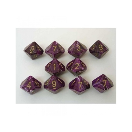 Chessex Ten D10 Sets - Vortex Purple w/gold