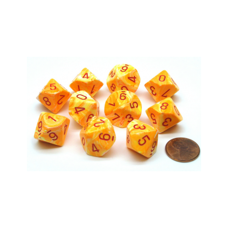 Chessex Ten D10 Sets - Festive Sunburst /red