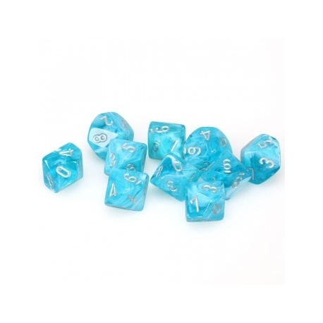 Chessex Ten D10 Sets - Cirrus Aqua w/silver