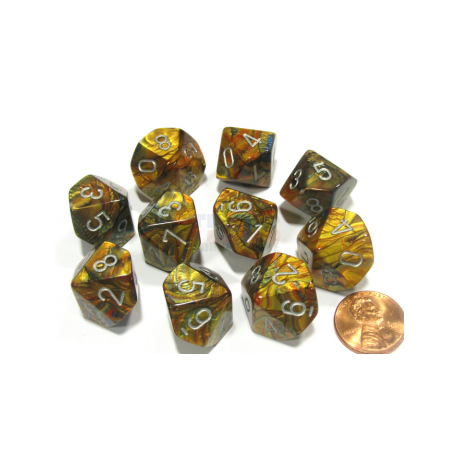 Chessex Ten D10 Sets - Lustrous Gold w/silver