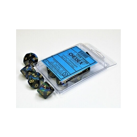 Chessex Ten D10 Sets - Lustrous Shadow w/gold