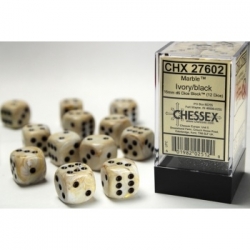Chessex 16mm d6 with pips Dice Blocks (12 Dice) - Marble Ivory w/black