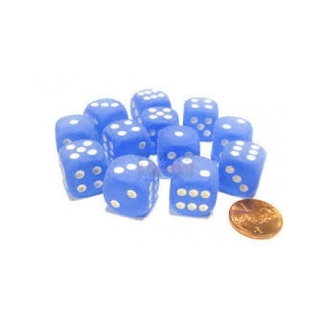 Chessex 16mm d6 with pips Dice Blocks (12 Dice) - Frosted Blue w/white