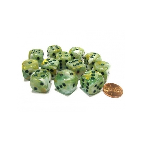 Chessex 16mm d6 with pips Dice Blocks (12 Dice) - Marble Green w/dark green