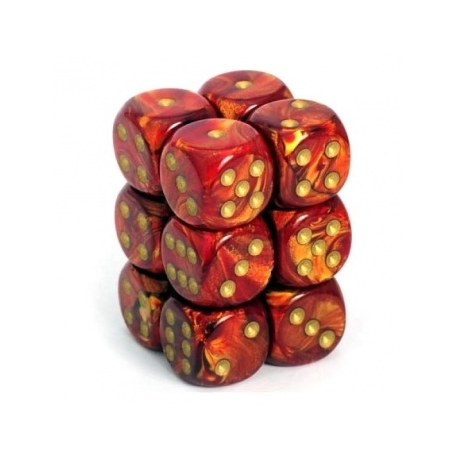Chessex 16mm d6 with pips Dice Blocks (12 Dice) - Scarab Scarlet w/gold