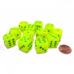 Chessex 16mm d6 with pips Dice Blocks (12 Dice) - Vortex Electric Yellow w/green