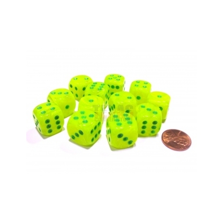 Chessex 16mm d6 with pips Dice Blocks (12 Dice) - Vortex Electric Yellow w/green