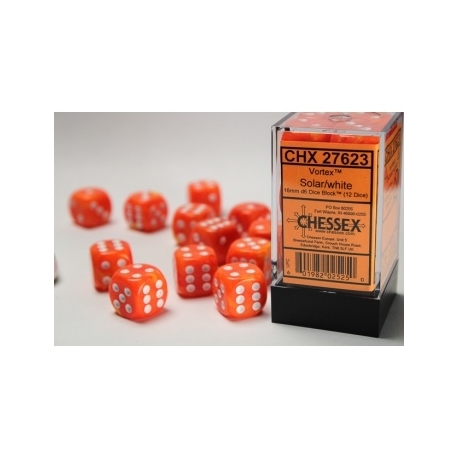 Chessex 16mm d6 with pips Dice Blocks (12 Dice) - Vortex Solar w/white