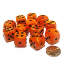 Chessex 16mm d6 with pips Dice Blocks (12 Dice) - Vortex Orange w/black