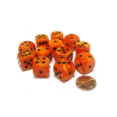 Chessex 16mm d6 with pips Dice Blocks (12 Dice) - Vortex Orange w/black