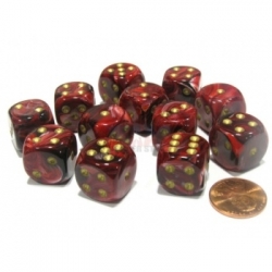 Chessex 16mm d6 with pips Dice Blocks (12 Dice) - Vortex Burgundy w/gold