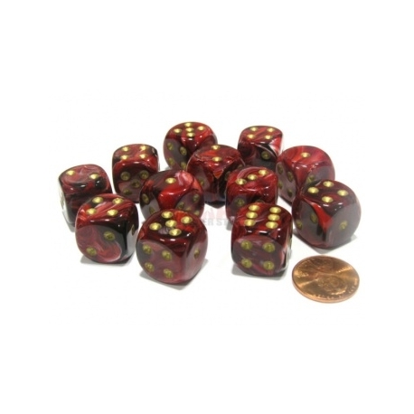 Chessex 16mm d6 with pips Dice Blocks (12 Dice) - Vortex Burgundy w/gold