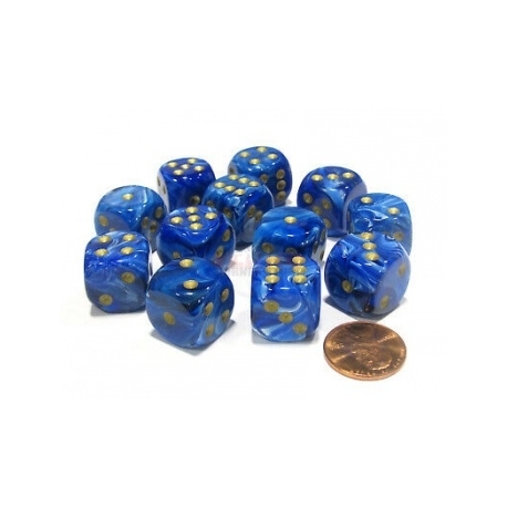 Chessex 16mm d6 with pips Dice Blocks (12 Dice) - Vortex Blue w/gold