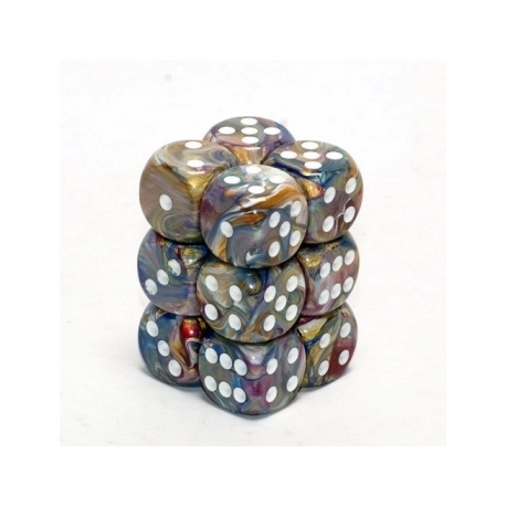 Chessex 16mm d6 with pips Dice Blocks (12 Dice) - Festive Carousel w/white