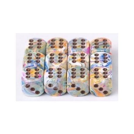 Chessex 16mm d6 with pips Dice Blocks (12 Dice) - Festive Vibrant w/brown