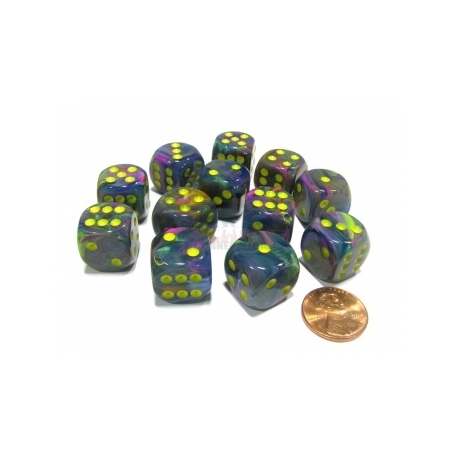 Chessex 16mm d6 with pips Dice Blocks (12 Dice) - Festive Rio w/yellow