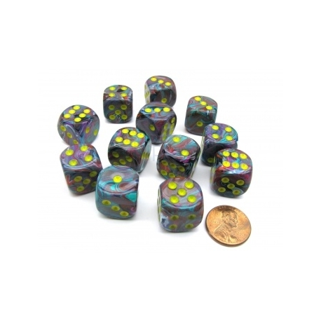 Chessex 16mm d6 with pips Dice Blocks (12 Dice) - Festive Mosaic/yellow