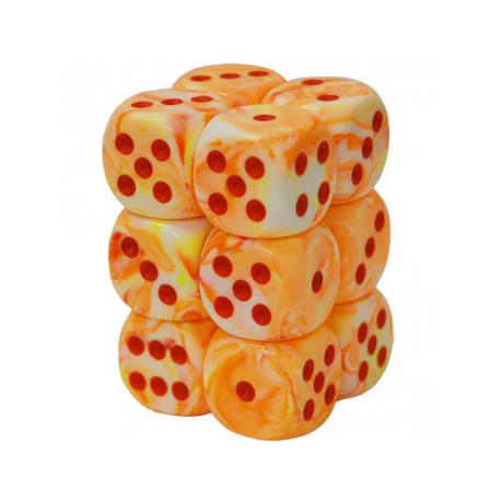 Chessex 16mm d6 with pips Dice Blocks (12 Dice) - Festive Sunburst w/red