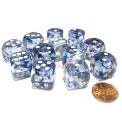 Chessex 16mm d6 with pips Dice Blocks (12 Dice) - Nebula Dark Blue w/white