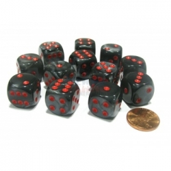 Chessex 16mm d6 with pips Dice Blocks (12 Dice) - Velvet Black w/red