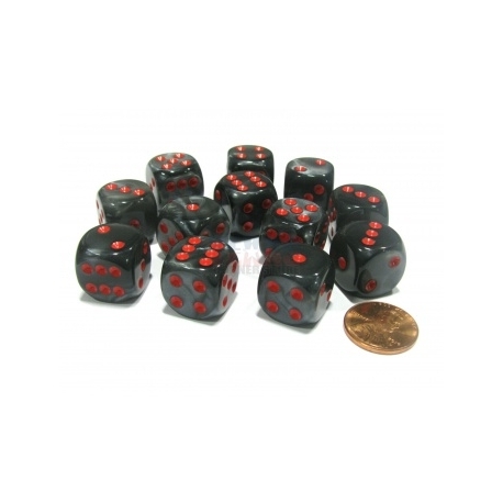 Chessex 16mm d6 with pips Dice Blocks (12 Dice) - Velvet Black w/red
