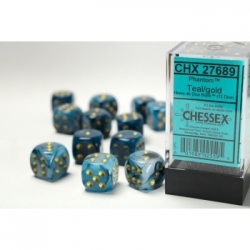 Chessex 16mm d6 with pips Dice Blocks (12 Dice) - Phantom Teal w/gold