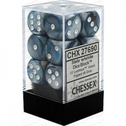 Chessex 16mm d6 with pips Dice Blocks (12 Dice) - Lustrous Slate w/white