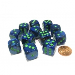 Chessex 16mm d6 with pips Dice Blocks (12 Dice) - Lustrous Dark Blue w/green